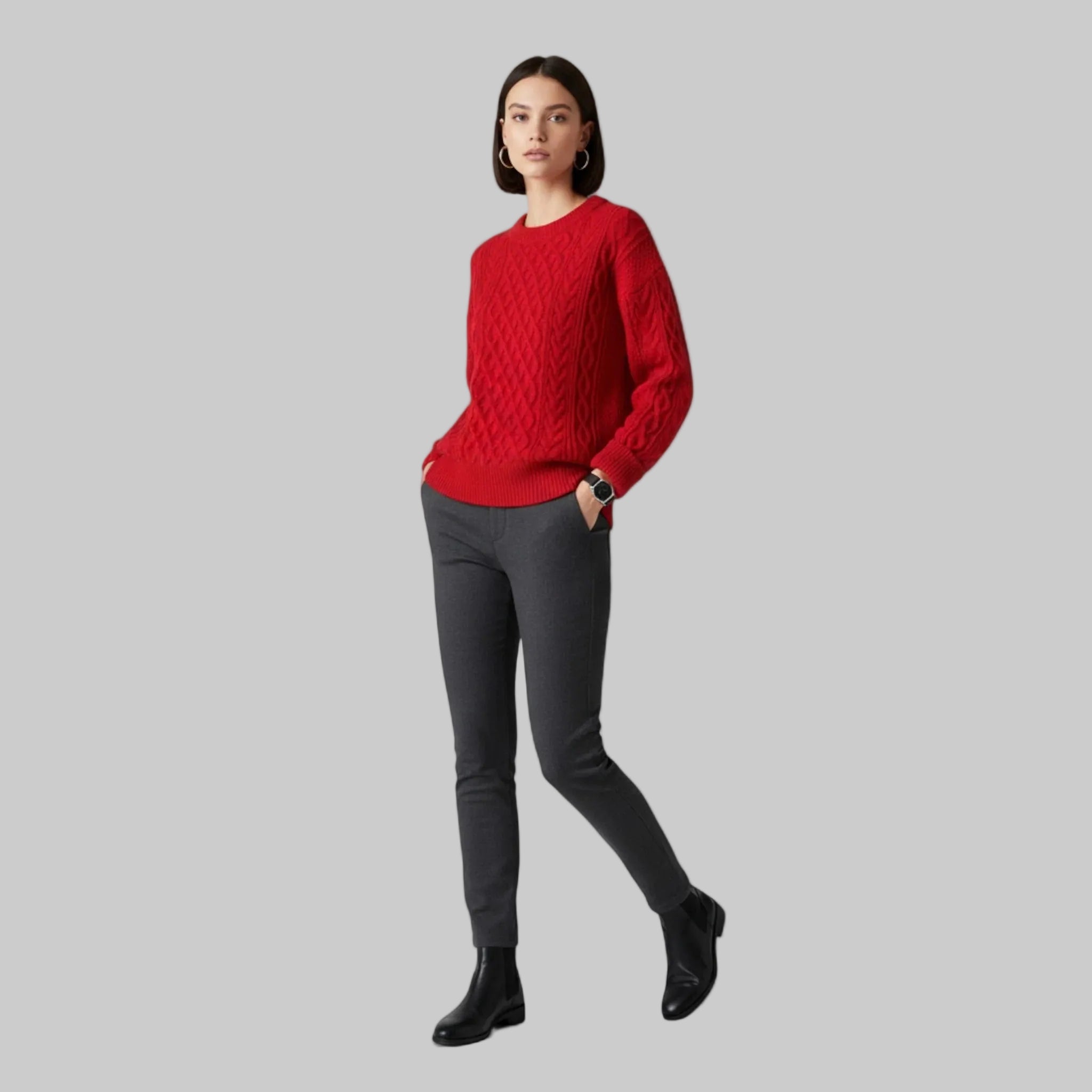Femme Pull Maille Torsadée Col Rond | Pull Manches Longues