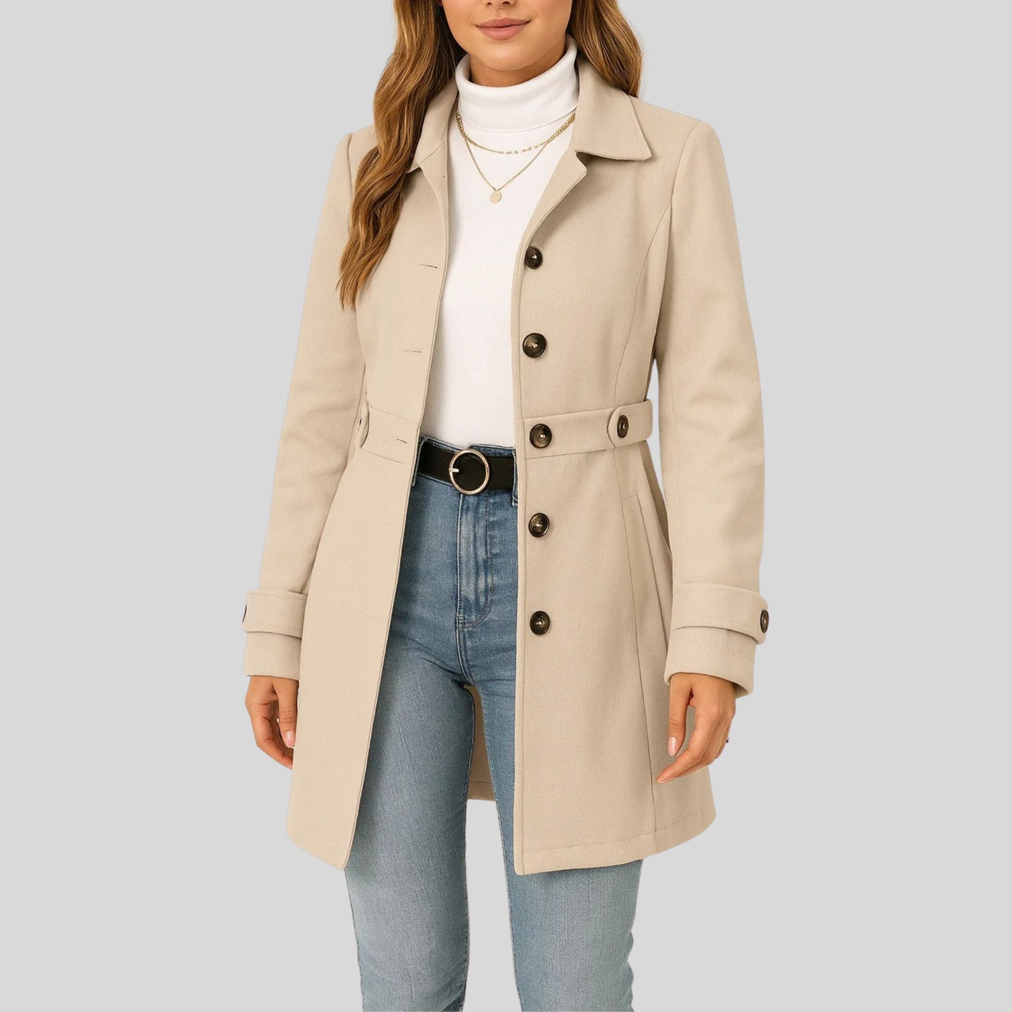 Femme Trench à Ceinture Réglable | Manteau Mi-Saison Femme
