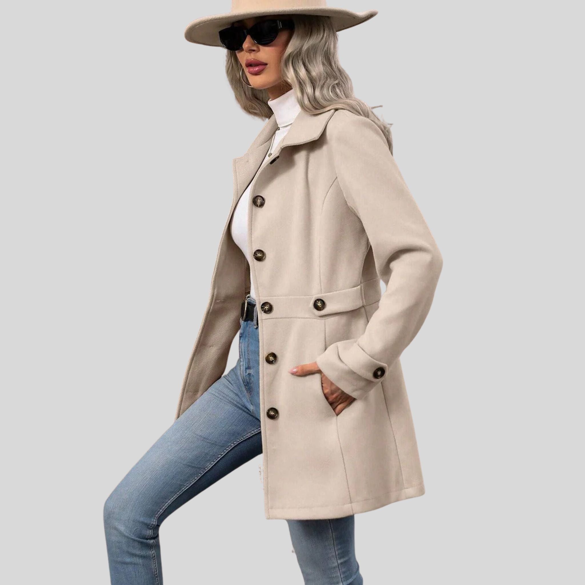 Femme Trench à Ceinture Réglable | Manteau Mi-Saison Femme