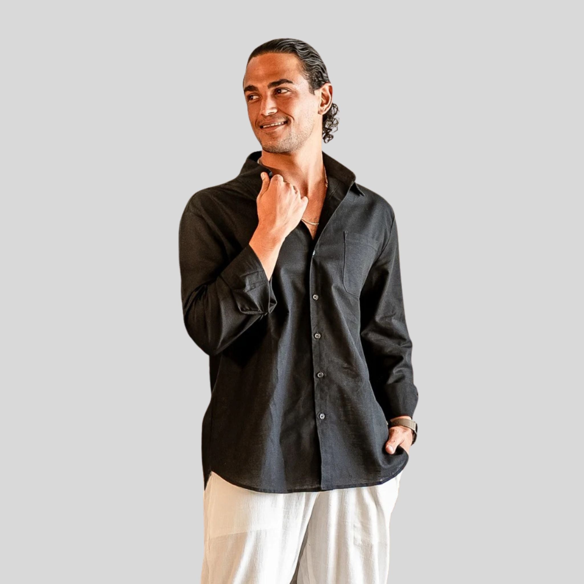 Homme Chemise Unie Boutonnée | Chemise Homme Manches Longues Été