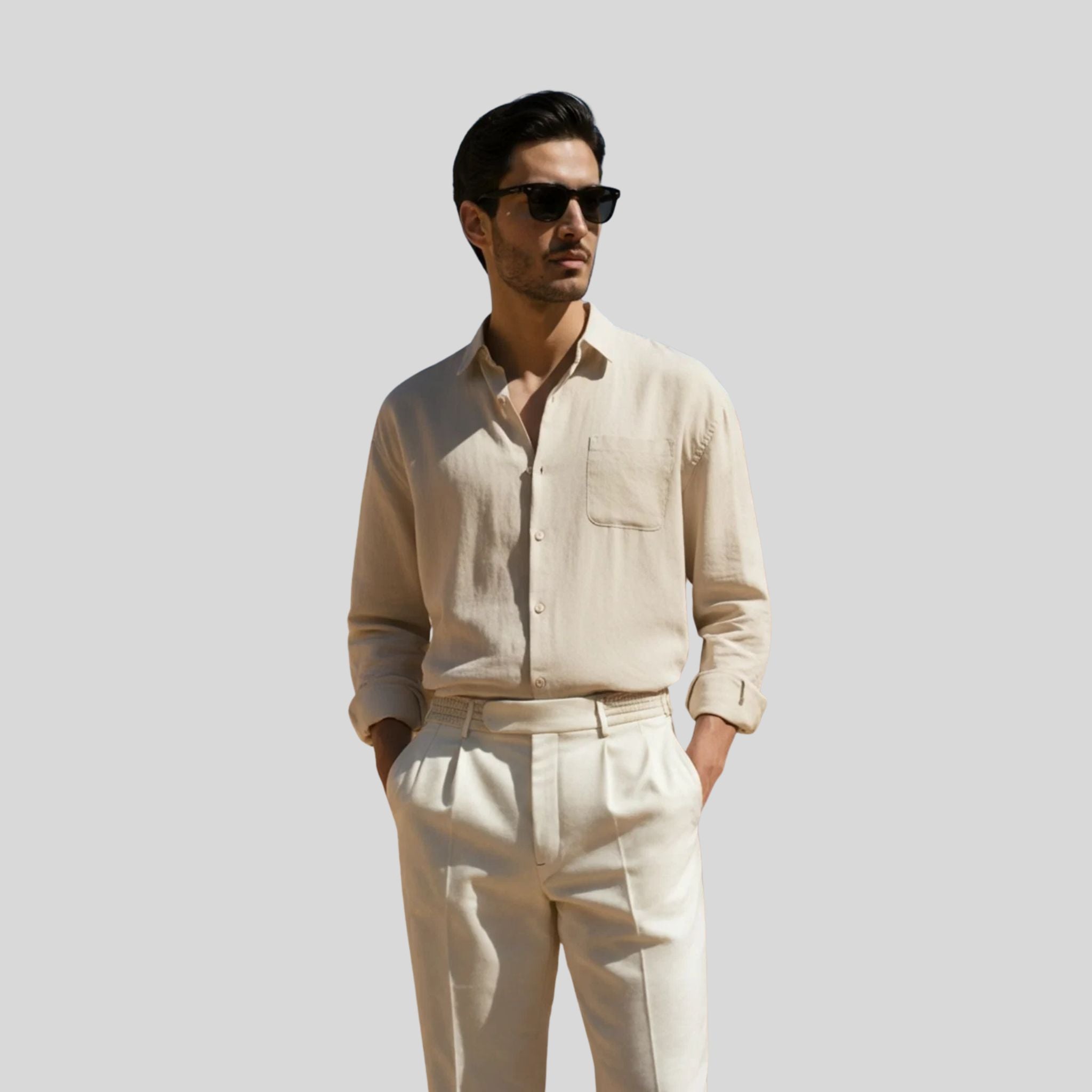 Homme Chemise Unie Boutonnée | Chemise Homme Manches Longues Été