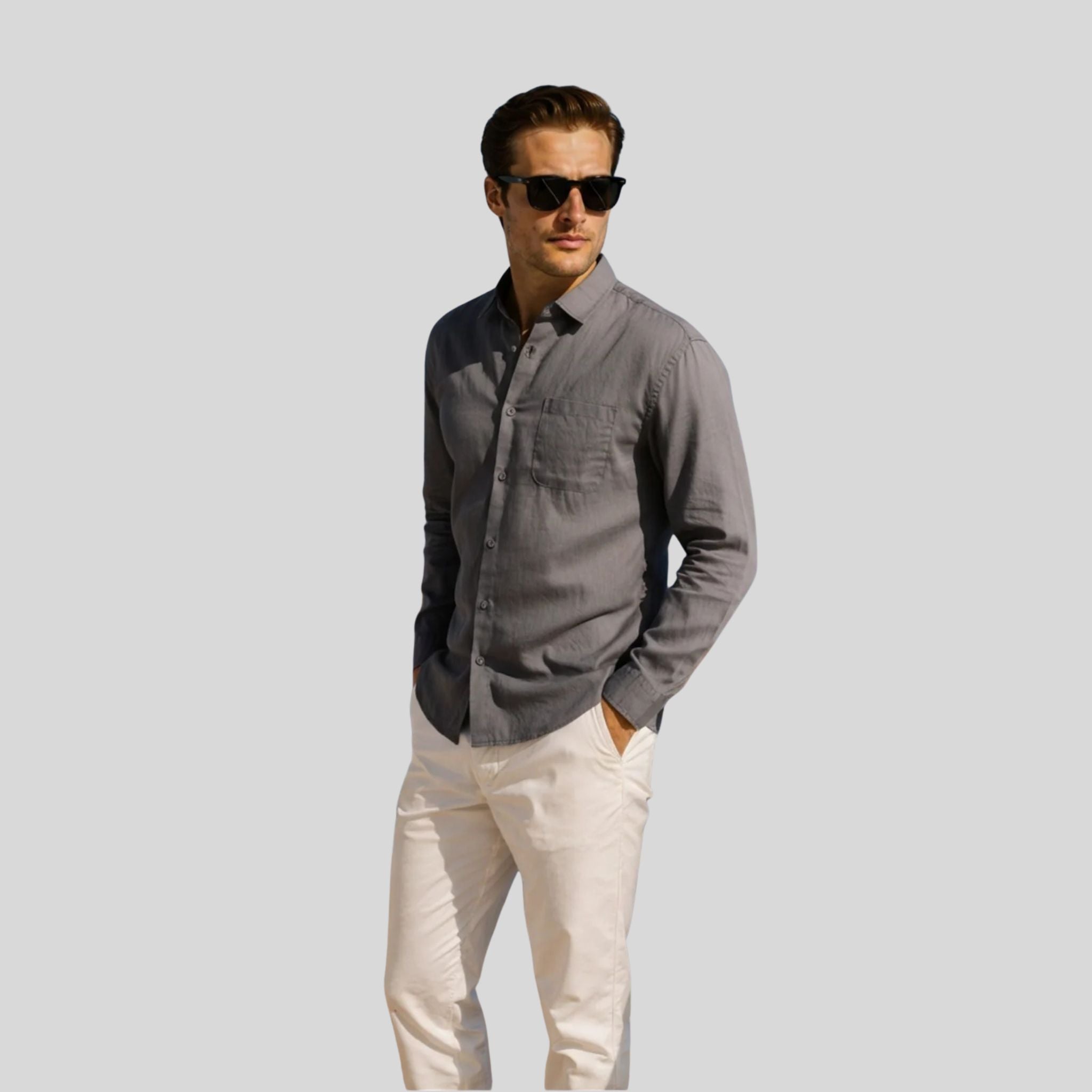 Homme Chemise Unie Boutonnée | Chemise Homme Manches Longues Été