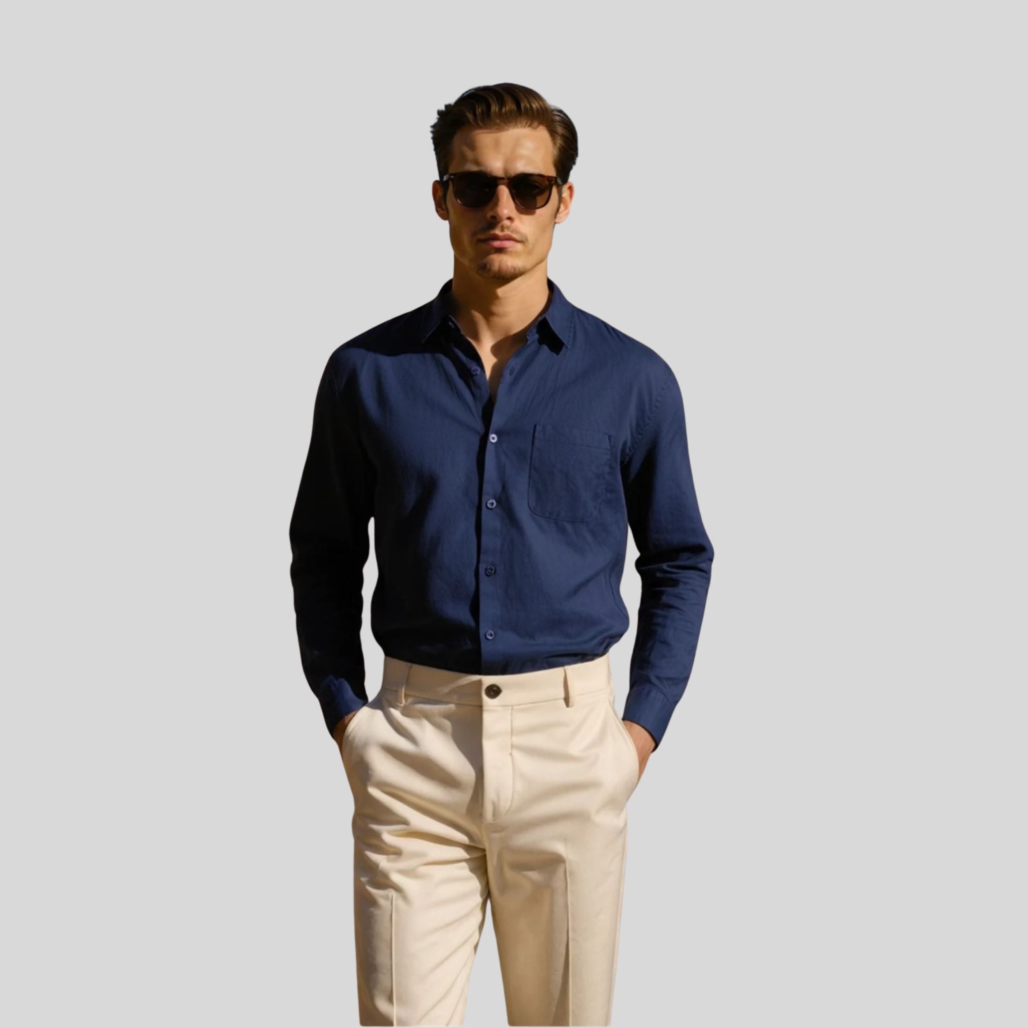 Homme Chemise Unie Boutonnée | Chemise Homme Manches Longues Été