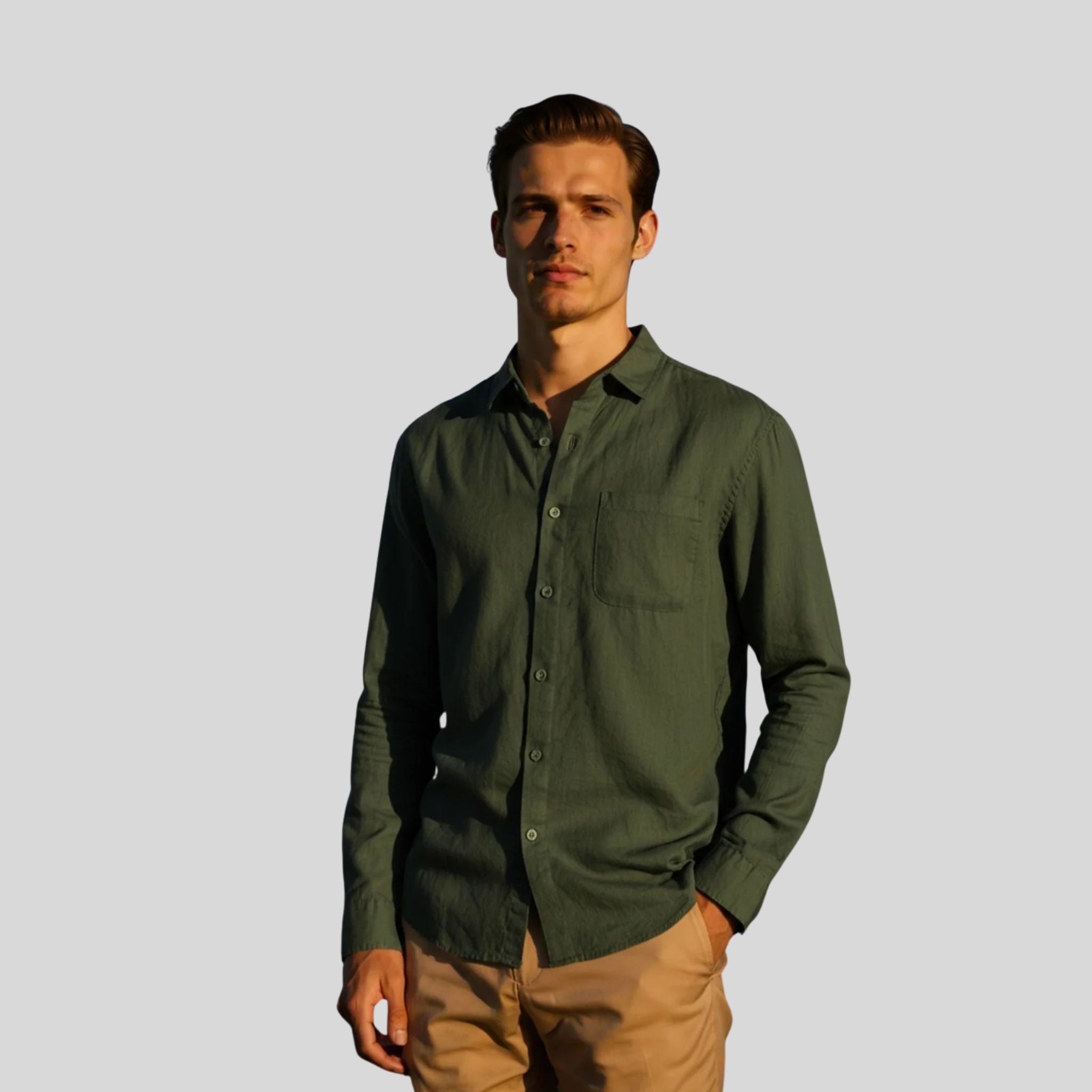 Homme Chemise Unie Boutonnée | Chemise Homme Manches Longues Été