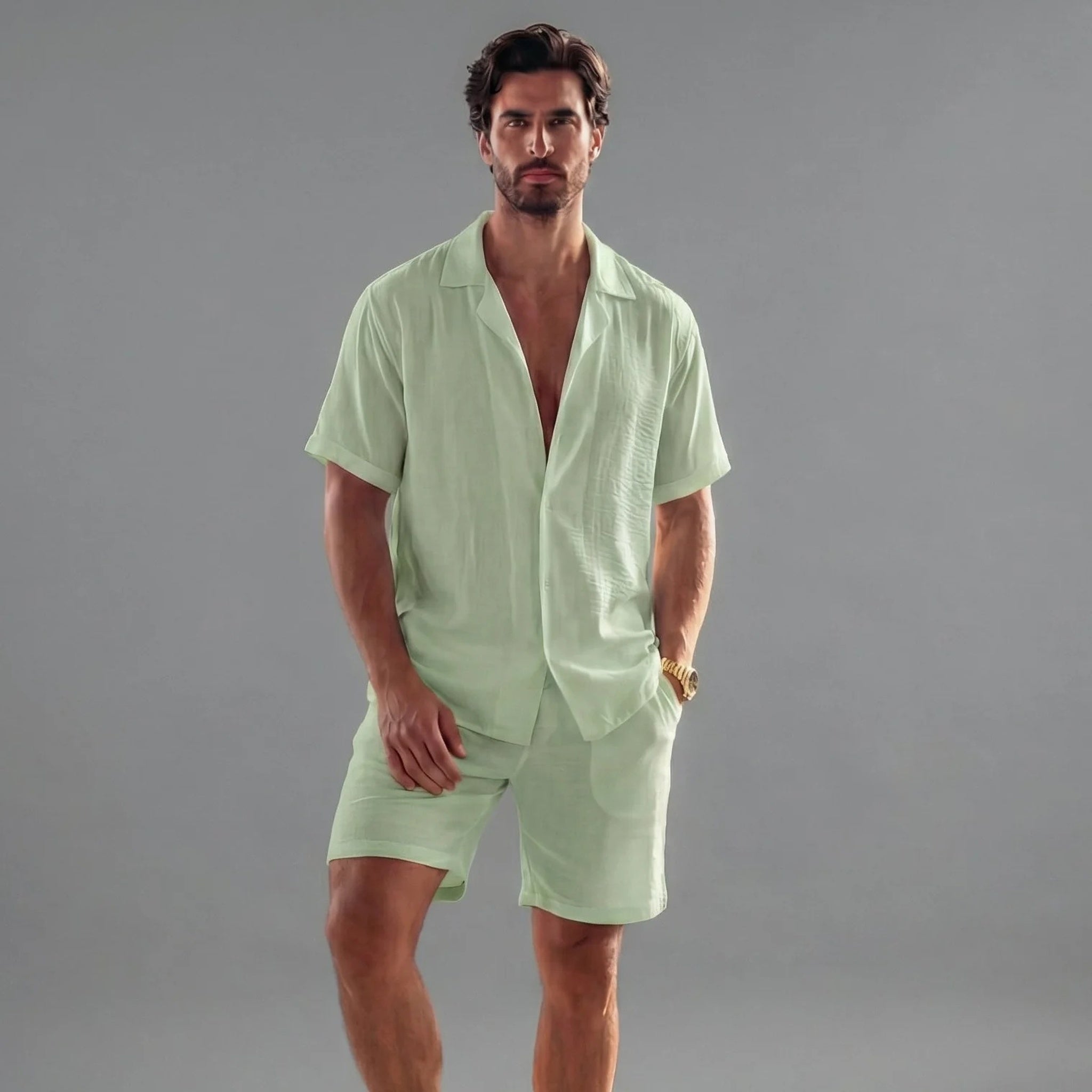 Homme Ensemble Décontracté Manches Courtes | Chemise Short Assorti