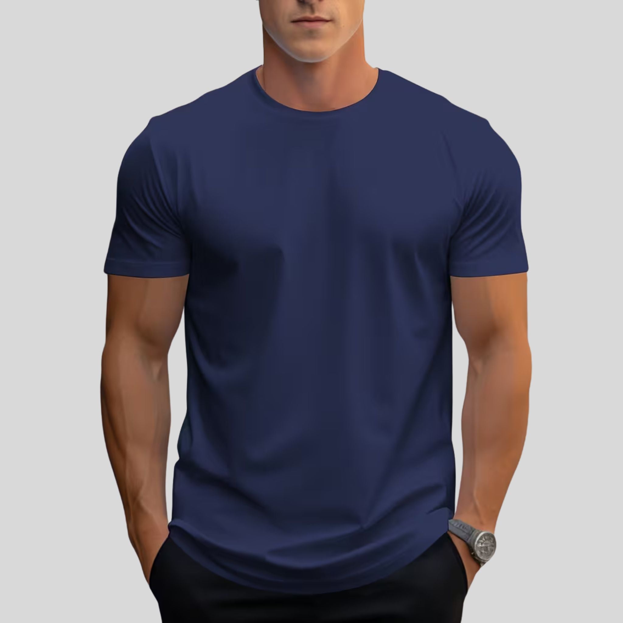 Homme T-Shirt Uni Col Rond | T-Shirt Homme Manches Courtes Été