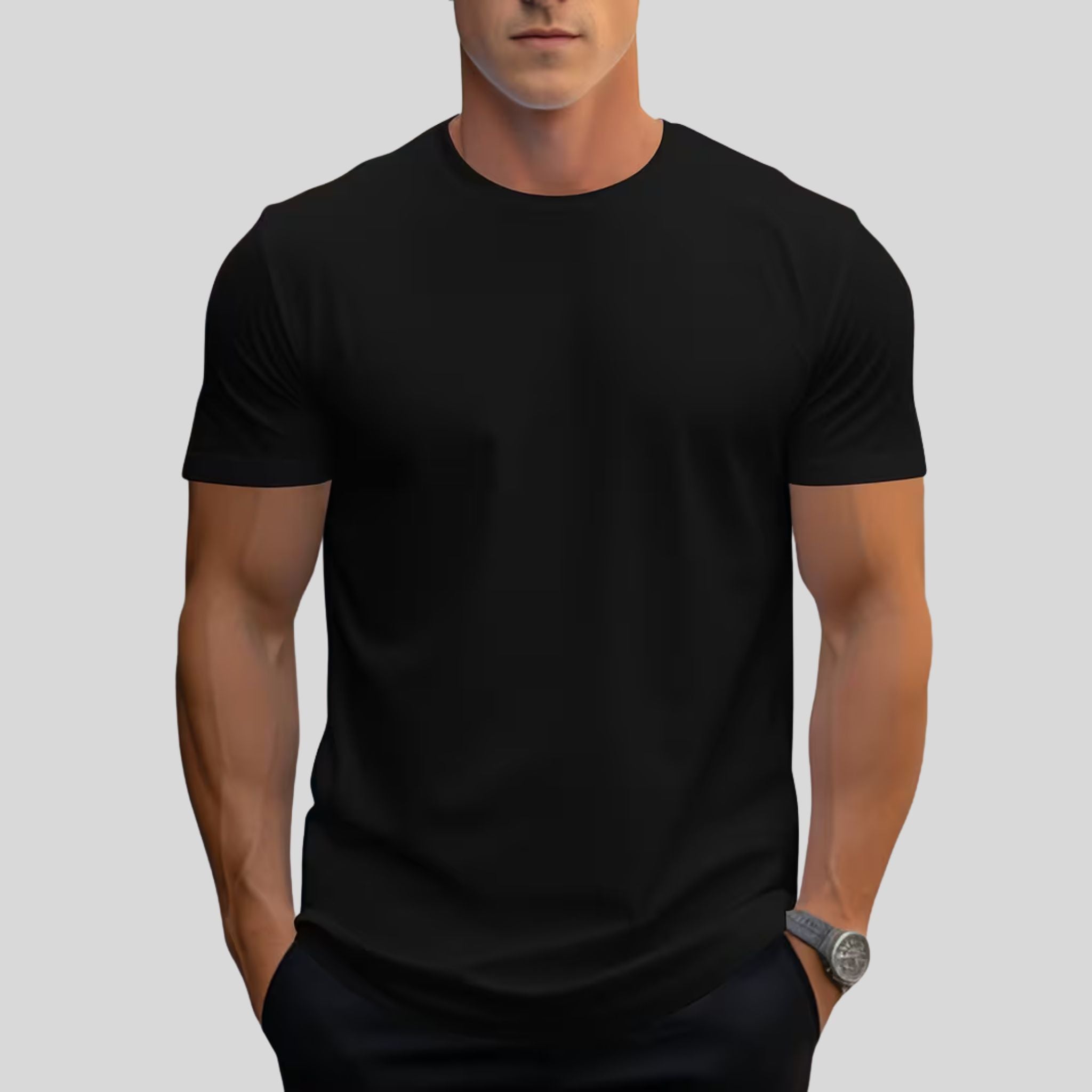 Homme T-Shirt Uni Col Rond | T-Shirt Homme Manches Courtes Été