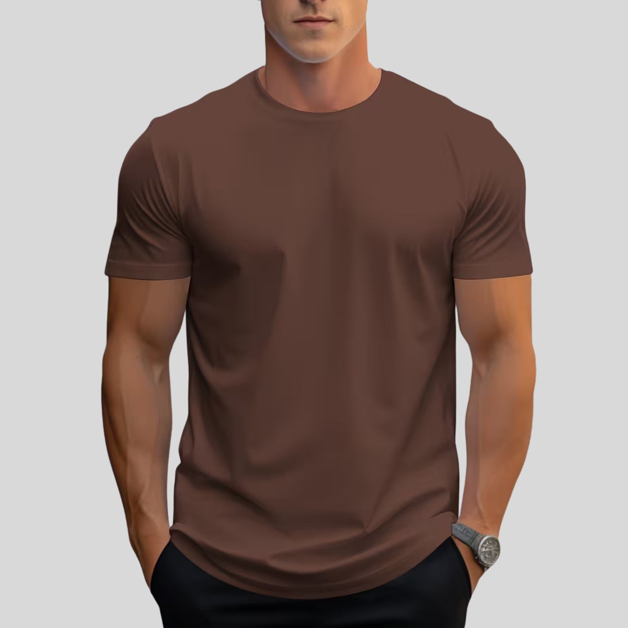 Homme T-Shirt Uni Col Rond | T-Shirt Homme Manches Courtes Été
