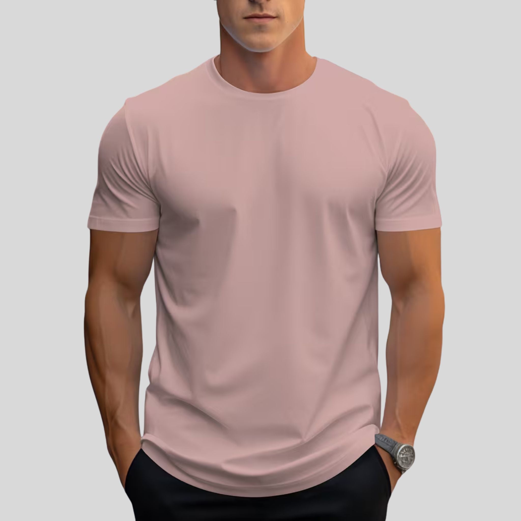 Homme T-Shirt Uni Col Rond | T-Shirt Homme Manches Courtes Été