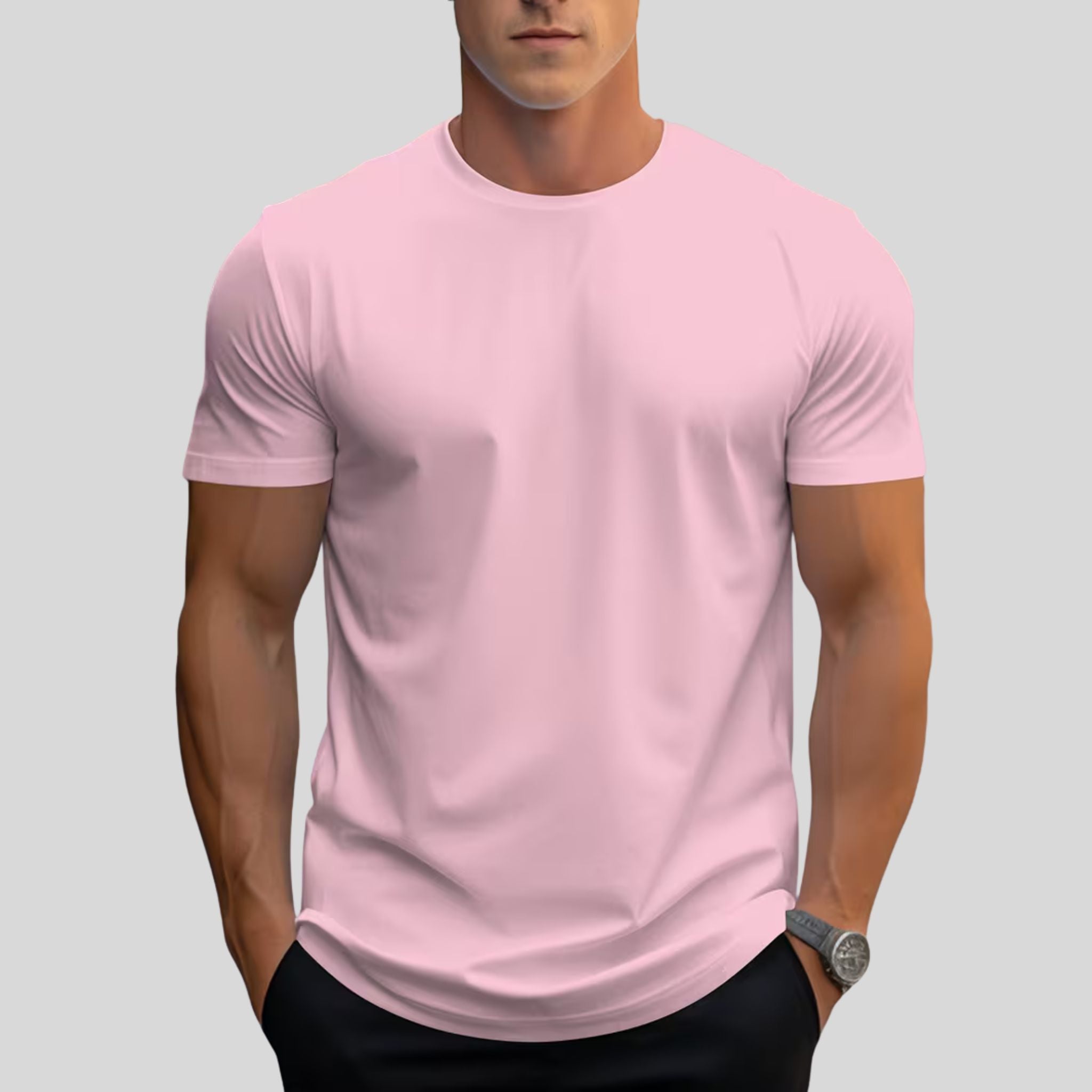 Homme T-Shirt Uni Col Rond | T-Shirt Homme Manches Courtes Été