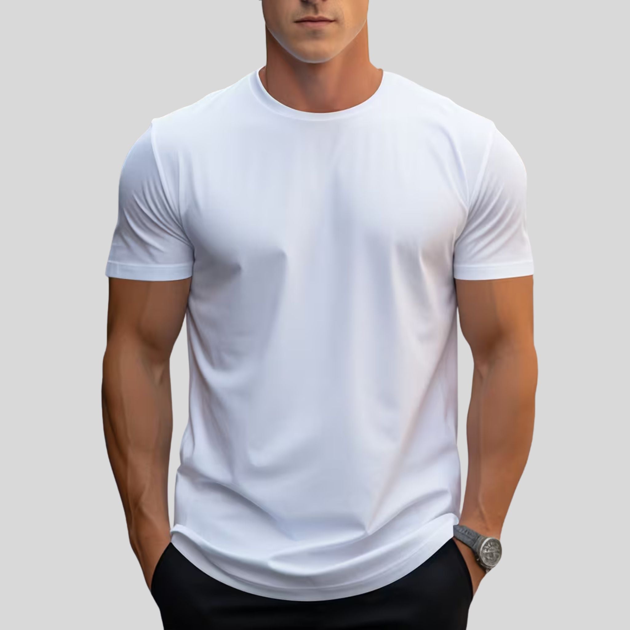 Homme T-Shirt Uni Col Rond | T-Shirt Homme Manches Courtes Été