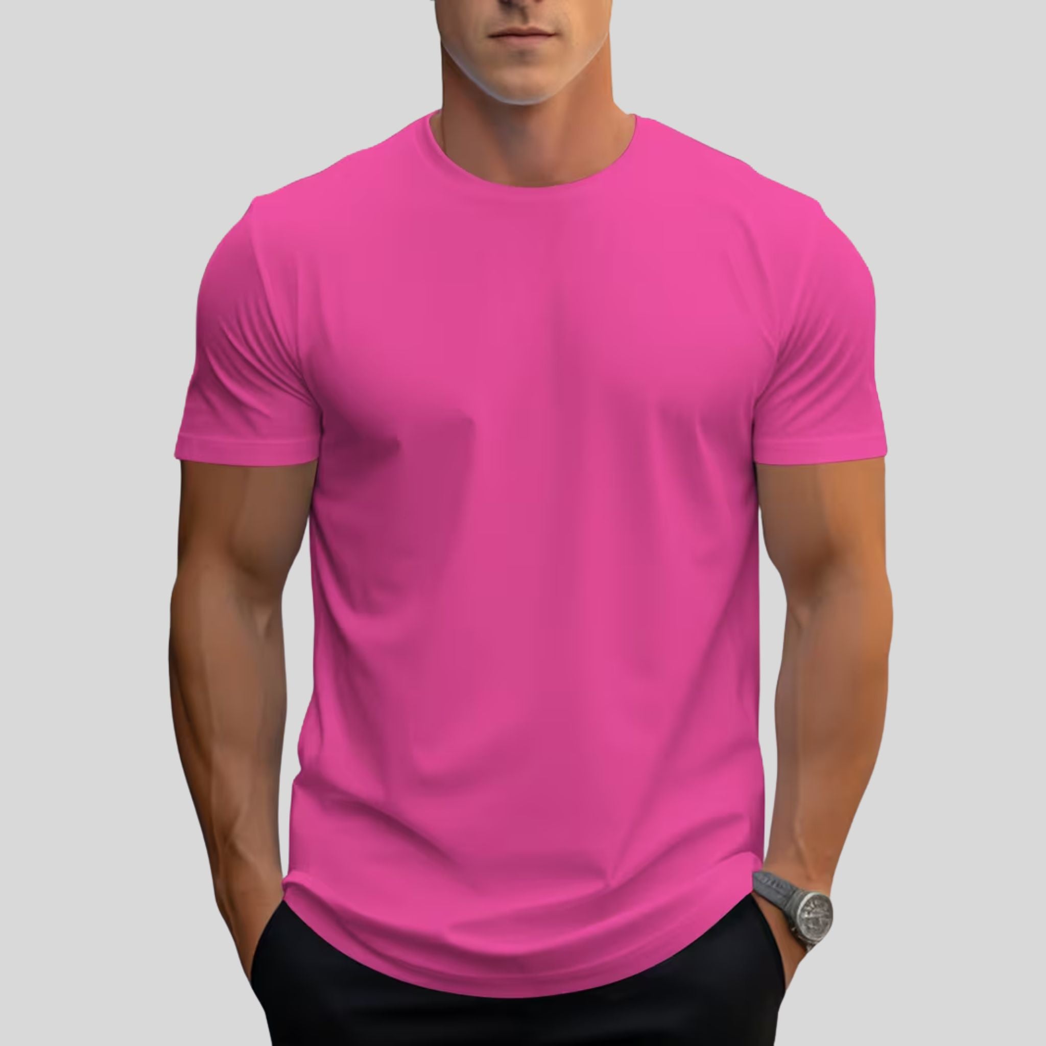 Homme T-Shirt Uni Col Rond | T-Shirt Homme Manches Courtes Été