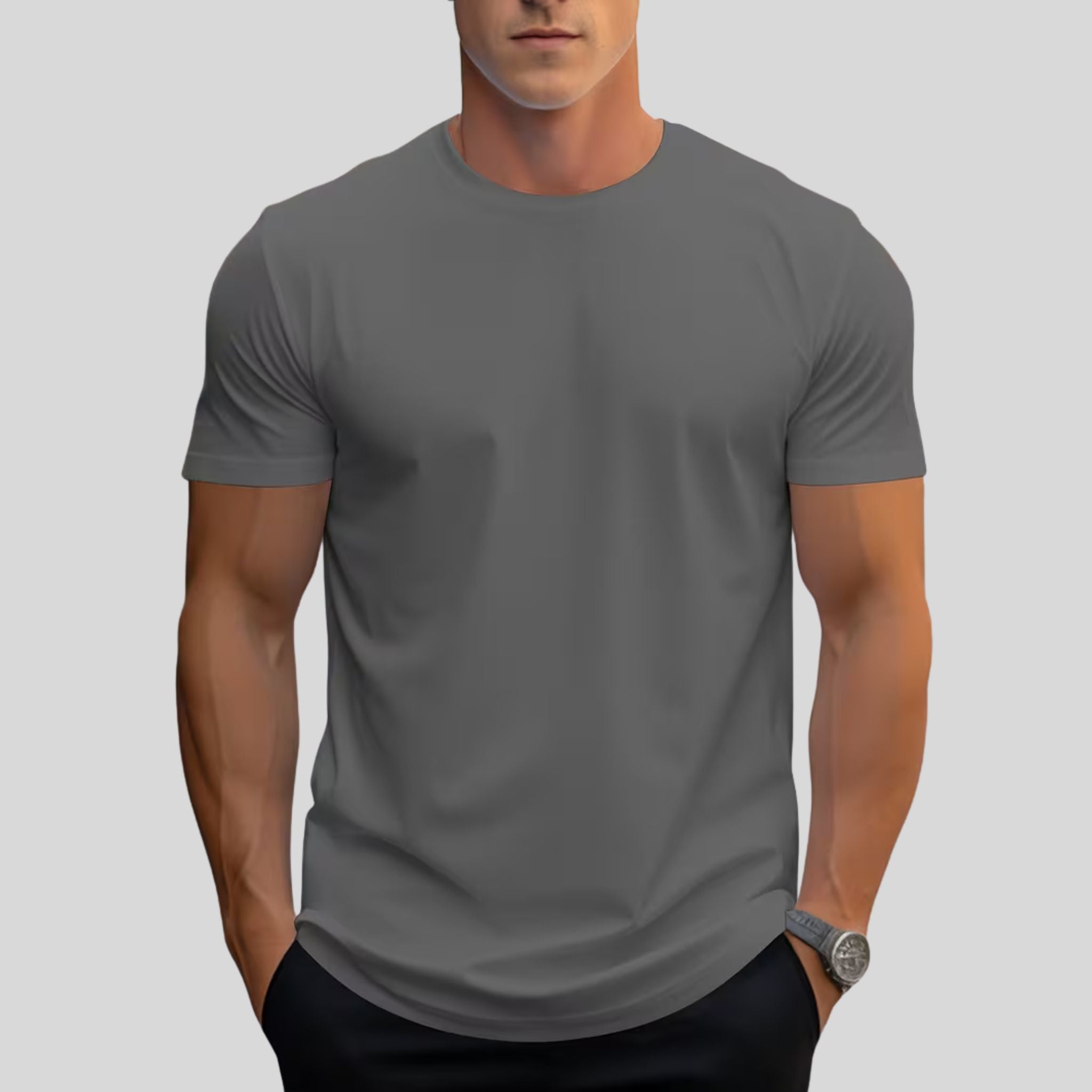 Homme T-Shirt Uni Col Rond | T-Shirt Homme Manches Courtes Été