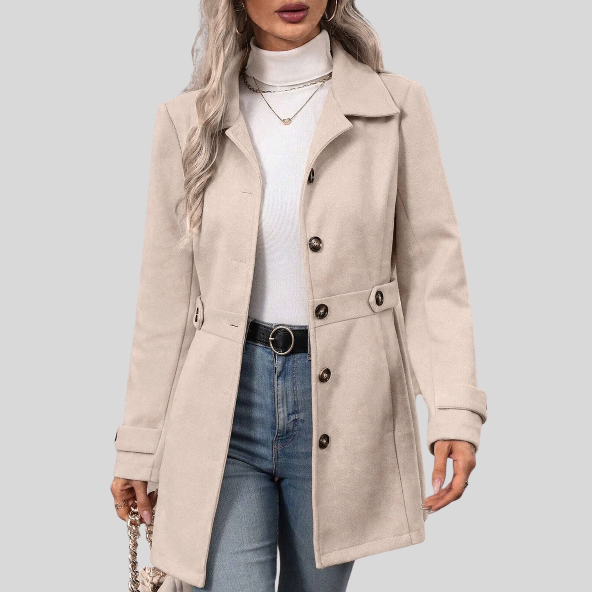 Femme Trench à Ceinture Réglable | Manteau Mi-Saison Femme