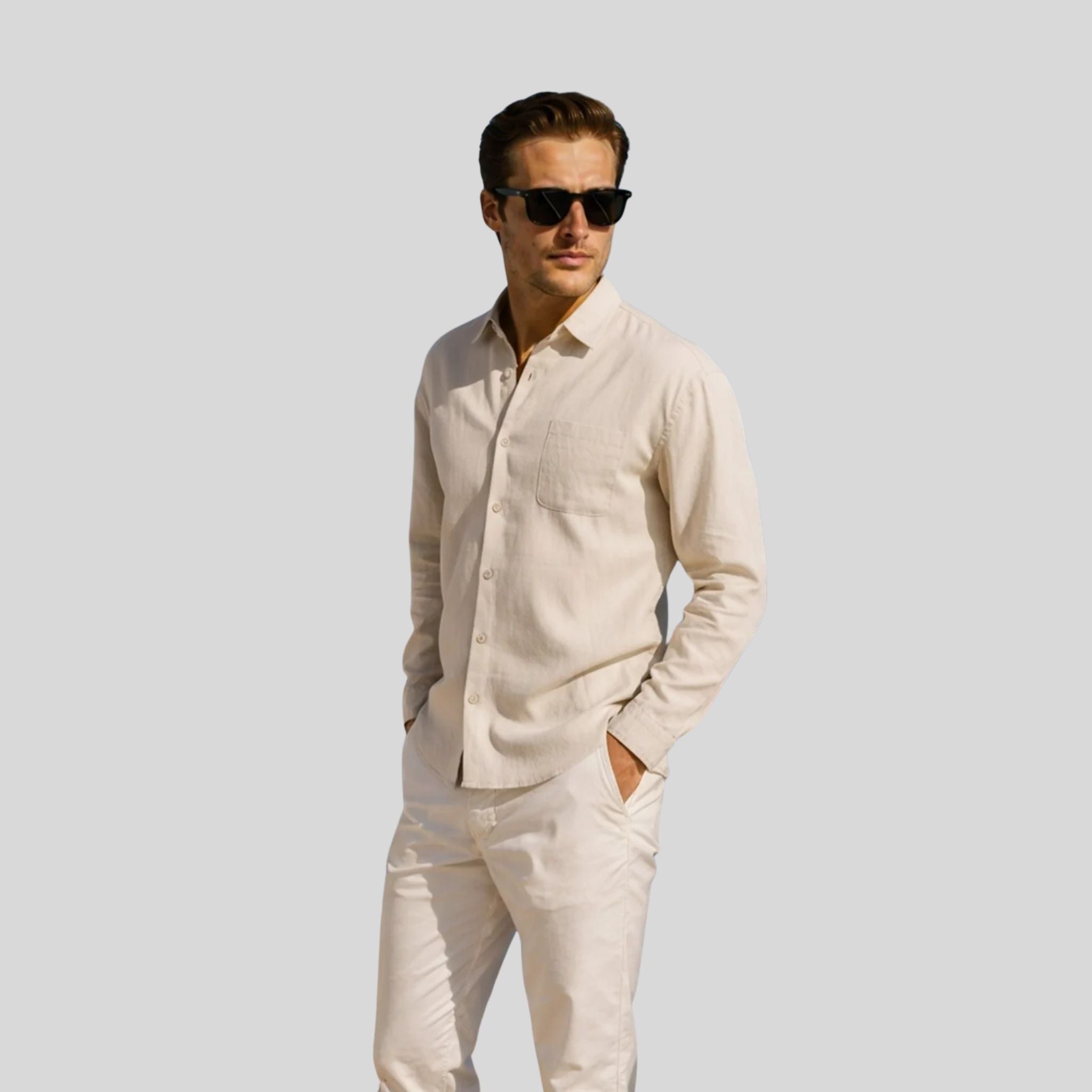 Homme Chemise Unie Boutonnée | Chemise Homme Manches Longues Été