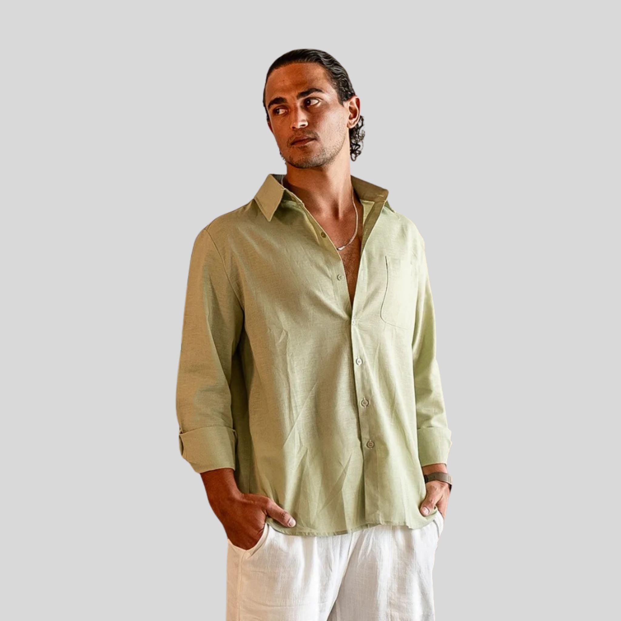 Homme Chemise Unie Boutonnée | Chemise Homme Manches Longues Été