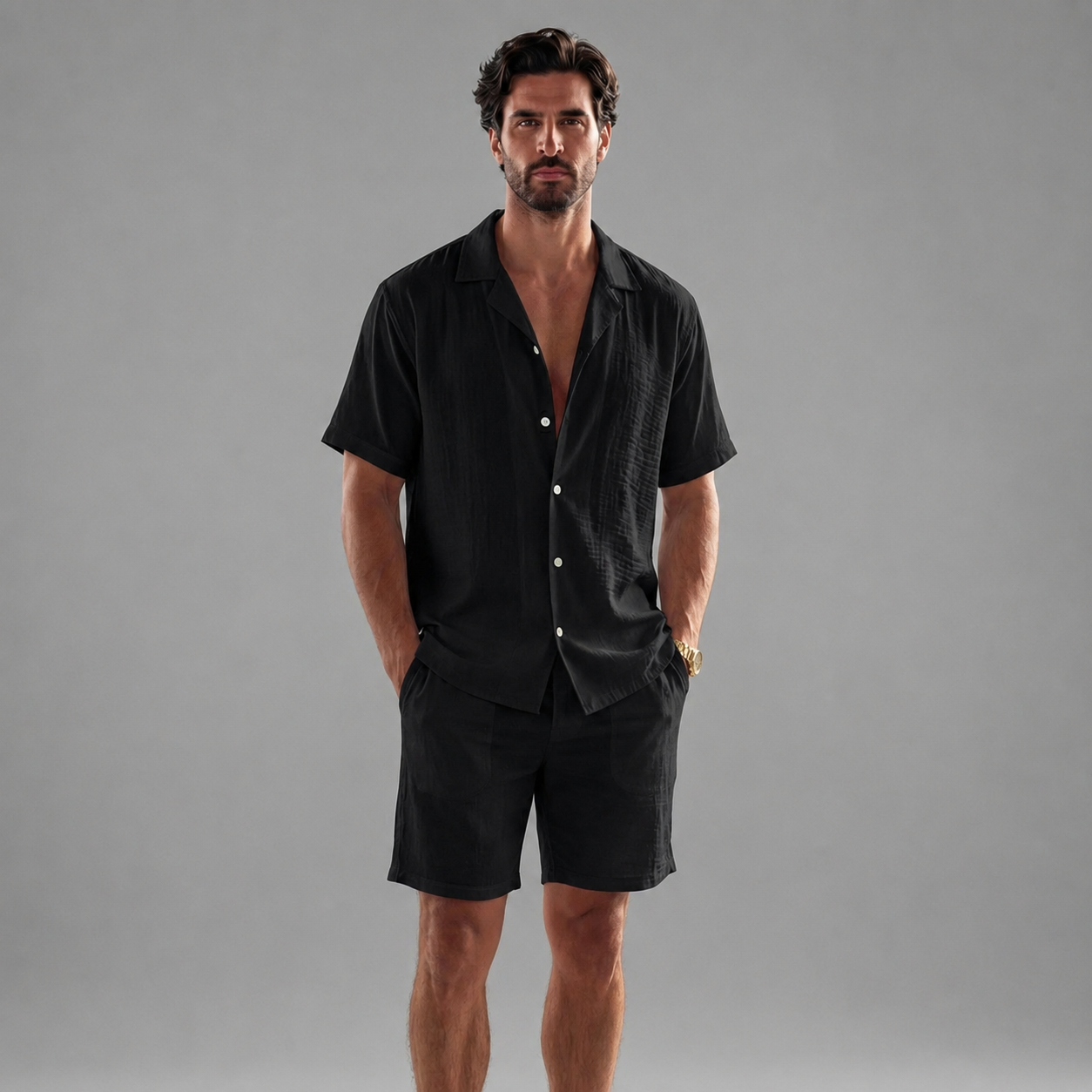 Homme Ensemble Décontracté Manches Courtes | Chemise Short Assorti