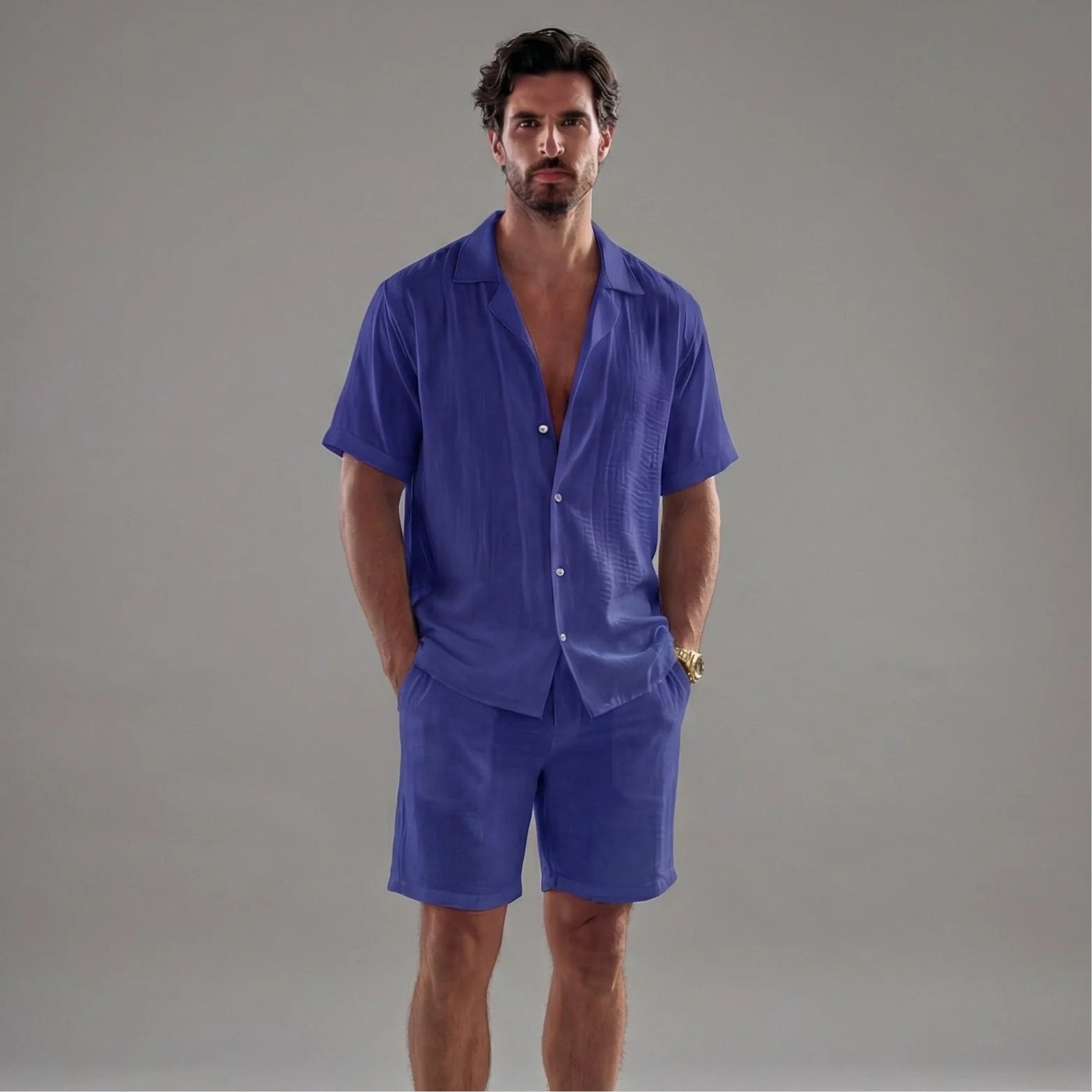 Homme Ensemble Décontracté Manches Courtes | Chemise Short Assorti
