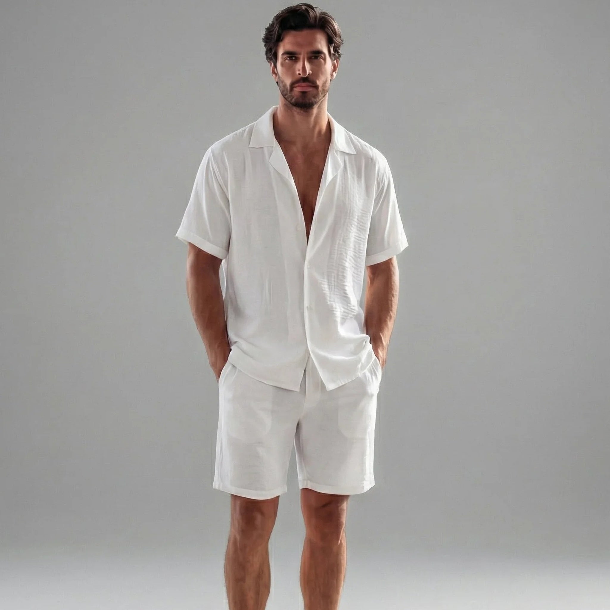 Homme Ensemble Décontracté Manches Courtes | Chemise Short Assorti