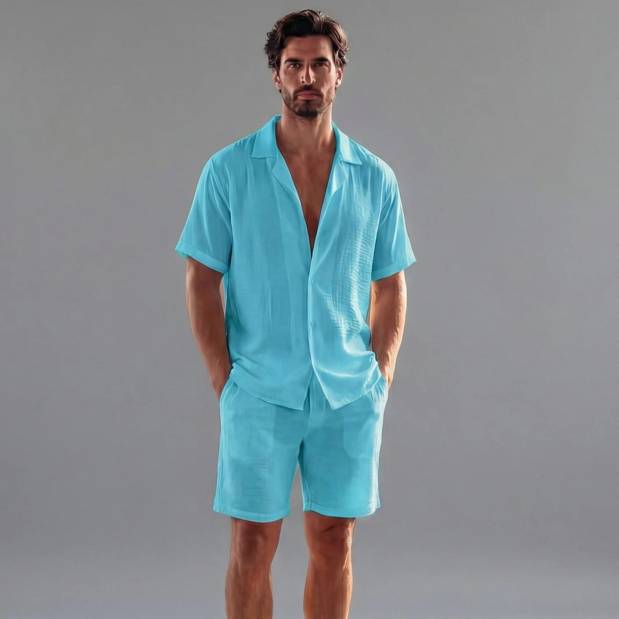 Homme Ensemble Décontracté Manches Courtes | Chemise Short Assorti