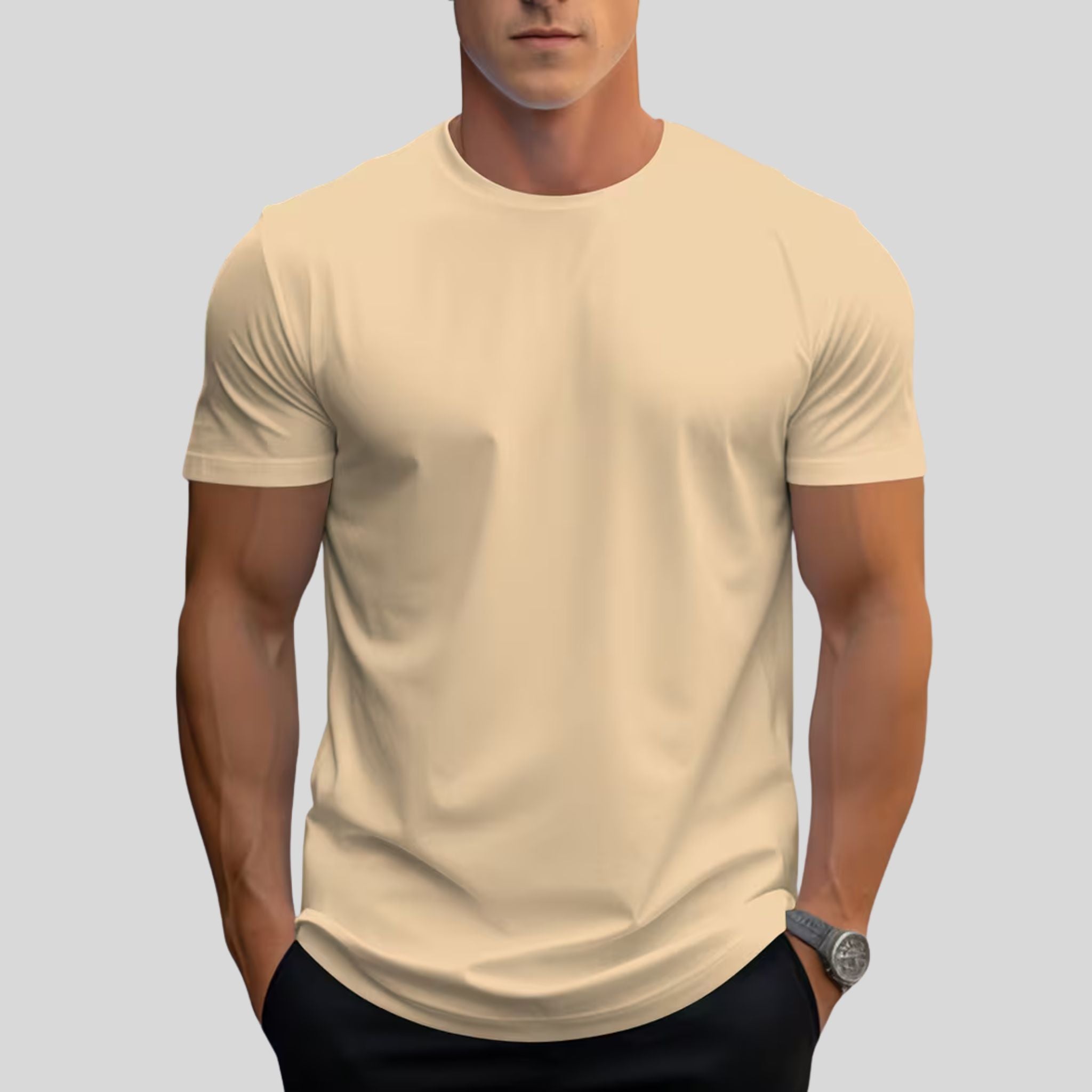 Homme T-Shirt Uni Col Rond | T-Shirt Homme Manches Courtes Été