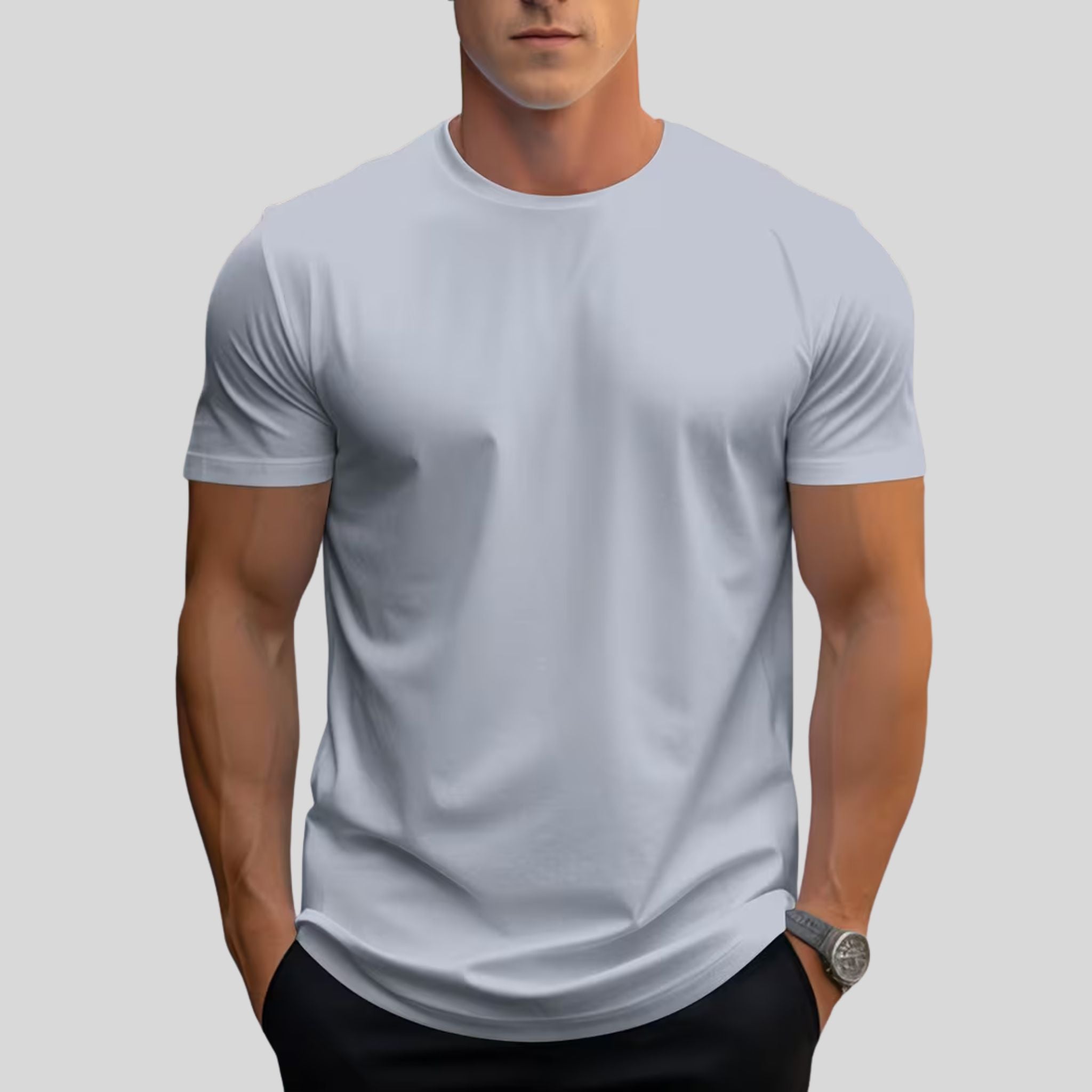 Homme T-Shirt Uni Col Rond | T-Shirt Homme Manches Courtes Été