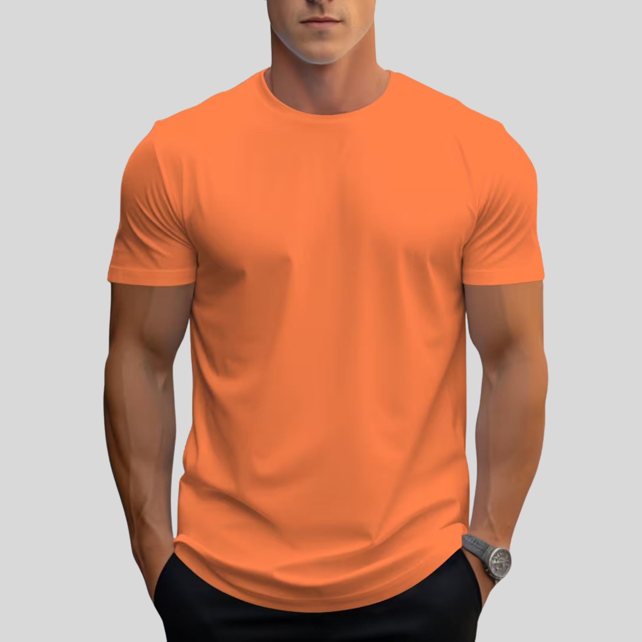 Homme T-Shirt Uni Col Rond | T-Shirt Homme Manches Courtes Été